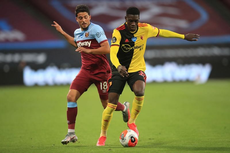 Ismaila Sarr (right) was one of Watford&#039;s better players against West Ham United