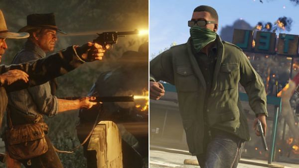 Action in GTA V and Red Dead Redemption II. Image: Twinfinite.