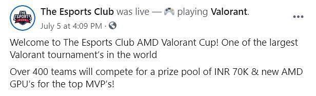 Screengrab from The Esports Club official Facebook Page