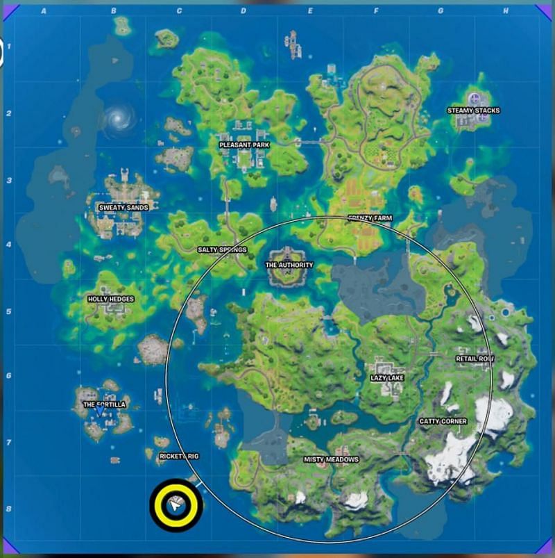 Location of the crane in Fortnite Season 3. (Image Credit: Forbes)