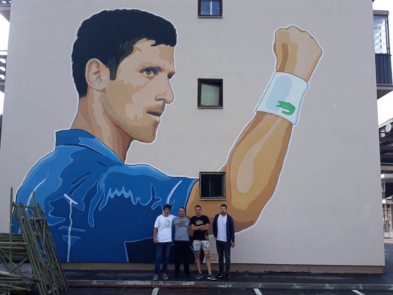 The Novak Djokovic mural painted by Milos Popovic and his team. Source: Srna