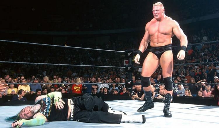 Jeff Hardy and Brock Lesnar at the Backlash PPV in 2002