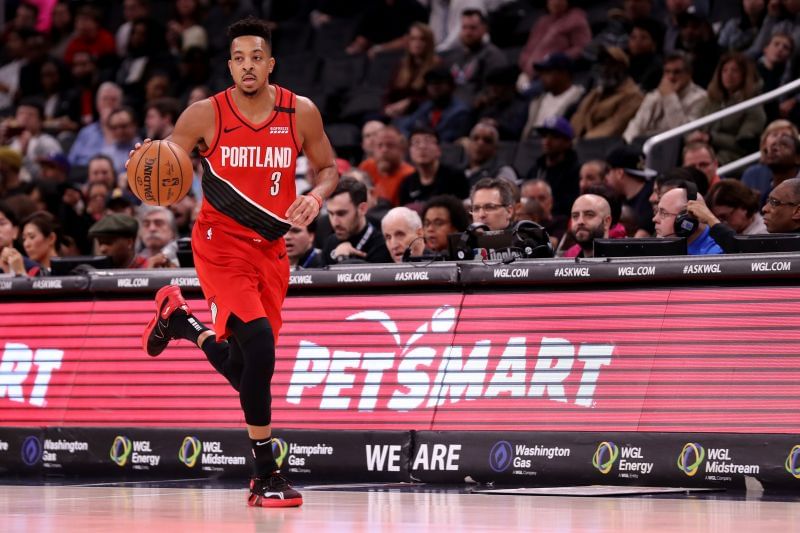 CJ McCollum playing for the Portland Trail Blazers v Washington Wizards