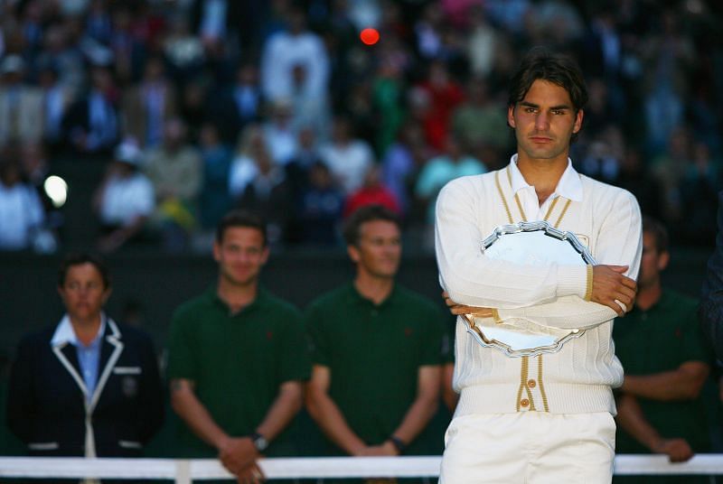 Roger Federer cuts a solitary figure after losing the Wimbledon 2008 final