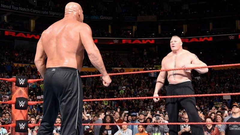 A standoff between Brock Lesnar and Goldberg