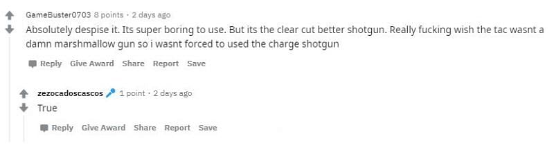 Players talking about the charge and tactical shotguns(Image Credit: reddit.com/r/FortniteCompetitive)