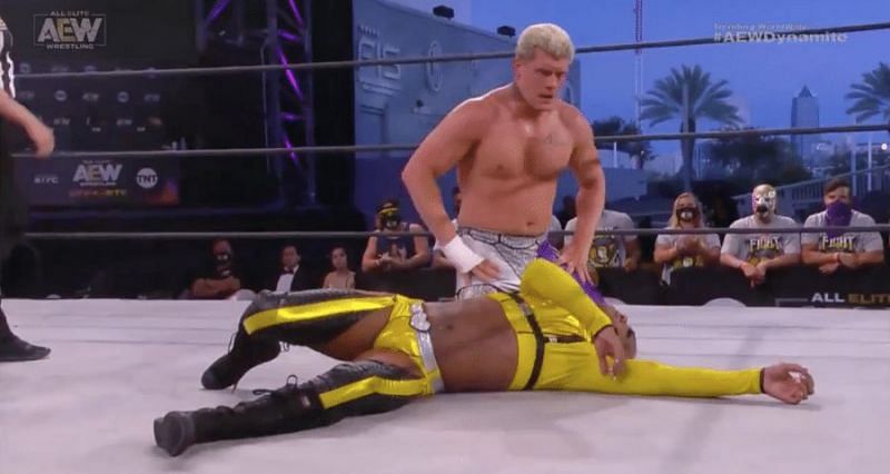Cody getting frustrated during his match with Sonny Kiss