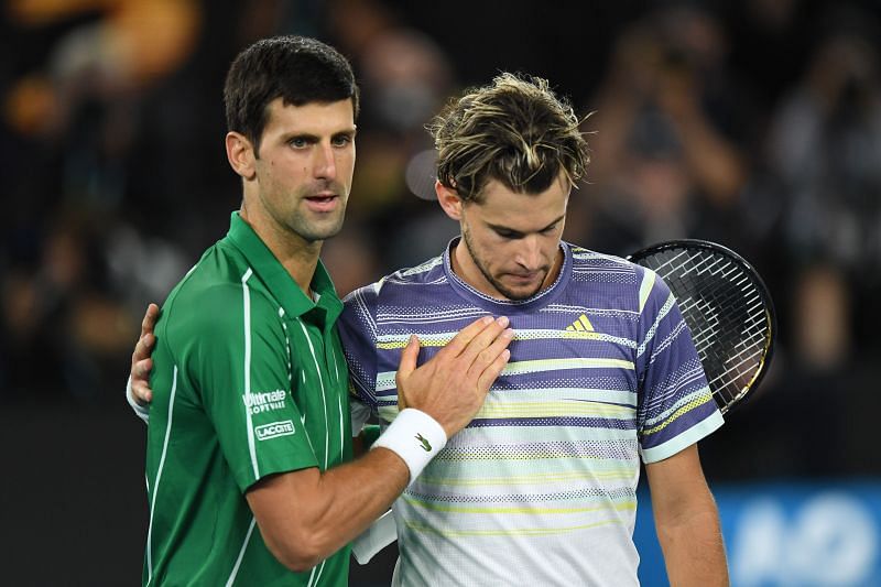 Novak Djokovic (L) and Dominic Thiem at the 2020 Australian Open final