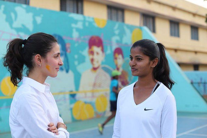 Maria Francisa Perello with a student from the school in Anantapur