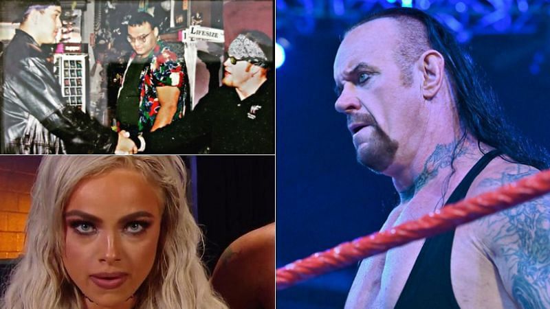 Damian Priest, The Undertaker and Liv Morgan (left); The Undertaker (right)