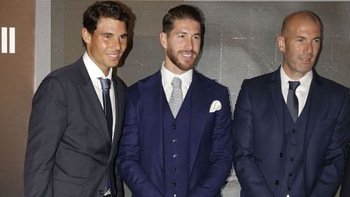 Rafael Nadal with Sergio Ramos and Zinedine Zidane in 2017