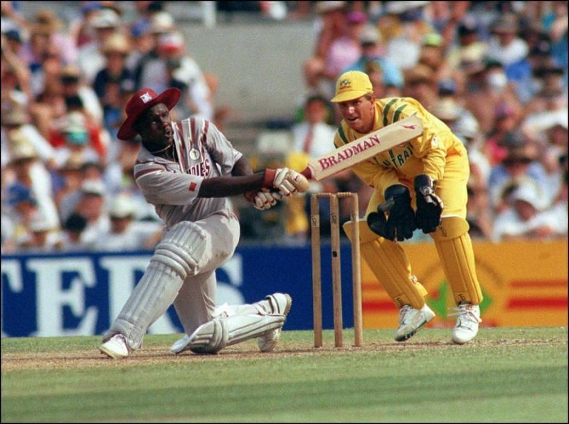 Richie Richardson donning his iconic maroon sun hat while facing the bowlers (PC: ICC)