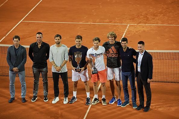 Novak Djokovic and other officials pose after the Belgrade leg of Adria Tour