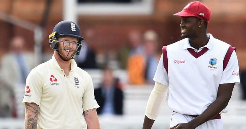 Ben Stokes and Jason Holder during the second test between England and West Indies.