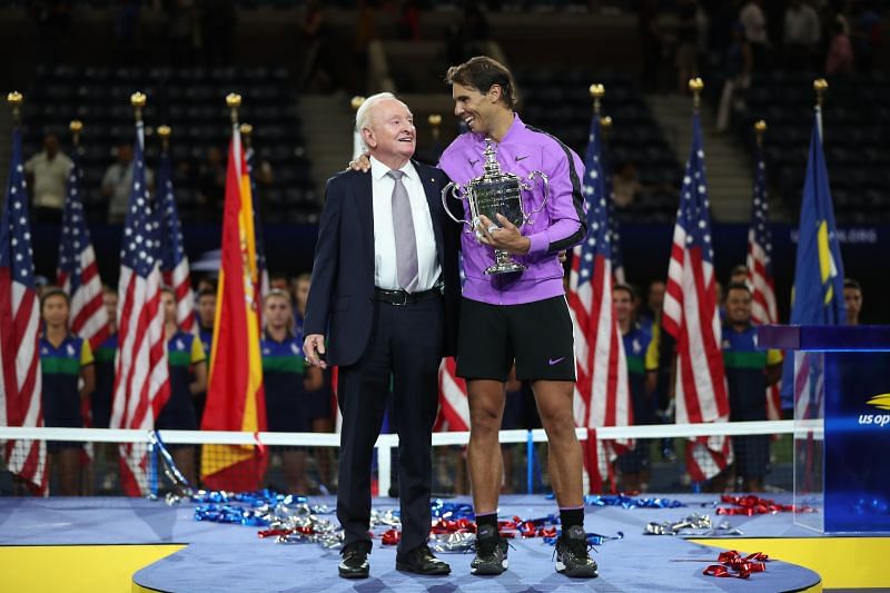 Rafael Nadal with Rod Laver after winning the 2019 US Open