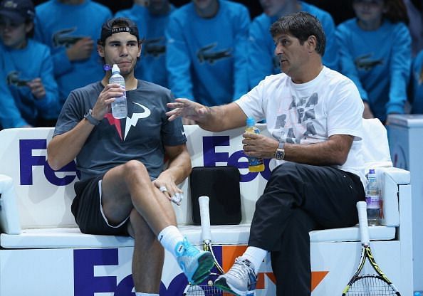 Rafael Nadal (L) and Toni Nadal