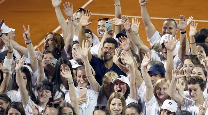 Novak Djokovic with the ball kids at Adria Tennis Tour