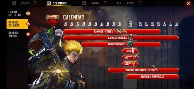 Event Calendar (Picture Source: Garena Free Fire)