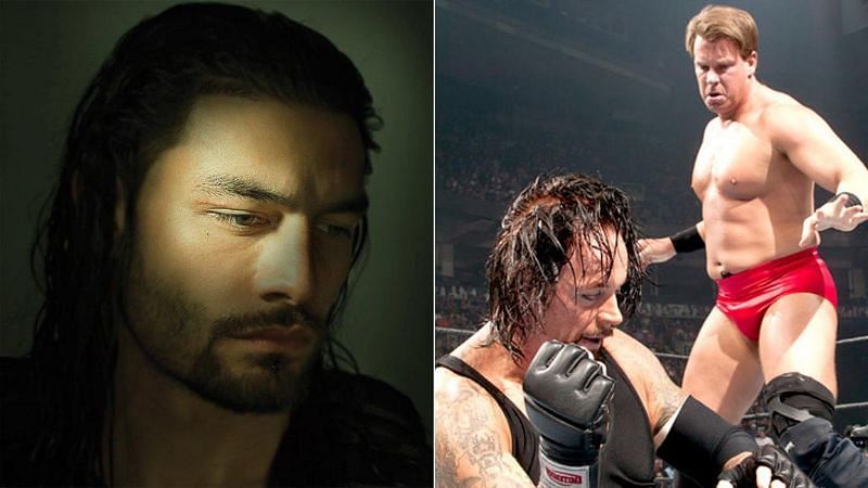 Roman Reigns (left); The Undertaker and JBL (right)