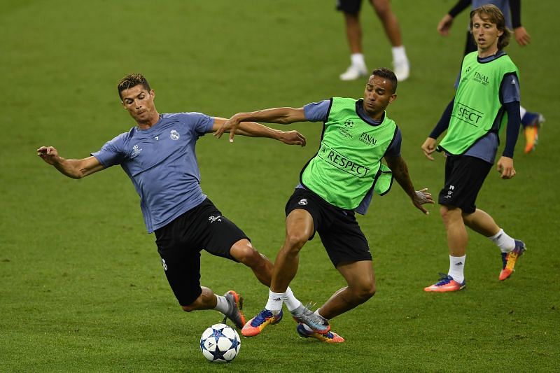 Danilo training with Cristiano Ronaldo