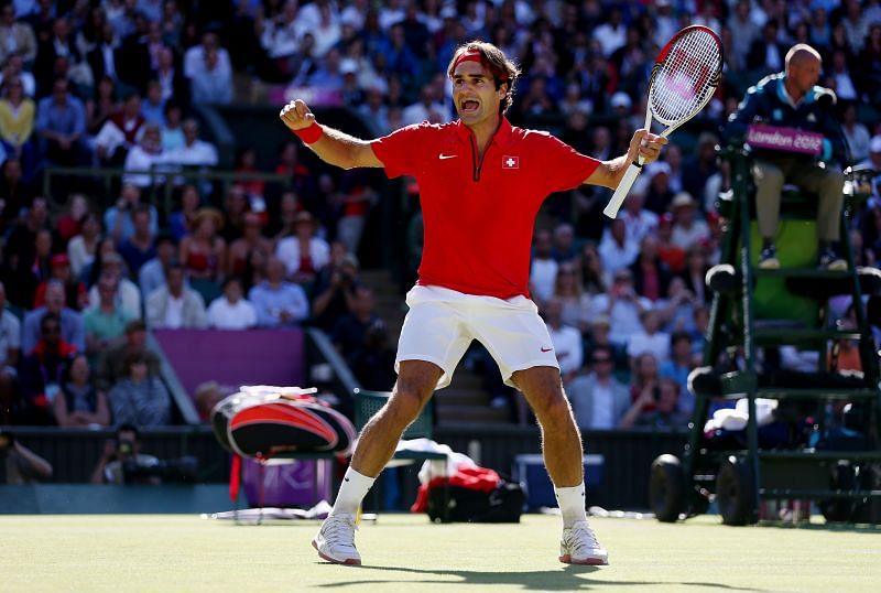 Roger Federer after beating Juan Martin del Potro at the 2012 London Olympics