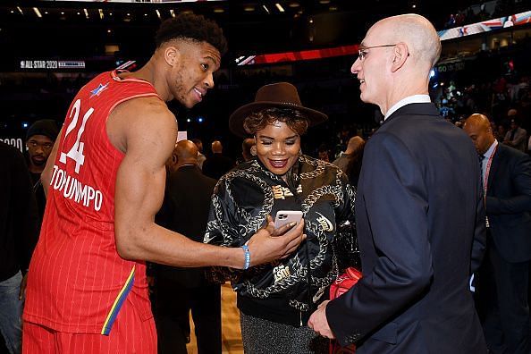 Adam Silver with Giannis at the 69th NBA All Star Game