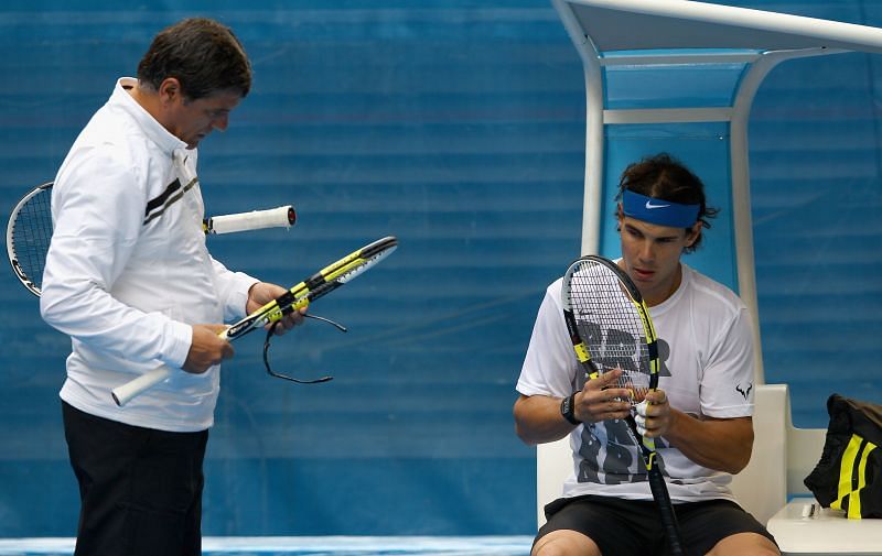 Toni Nadal (L) with nephew Rafael Nadal