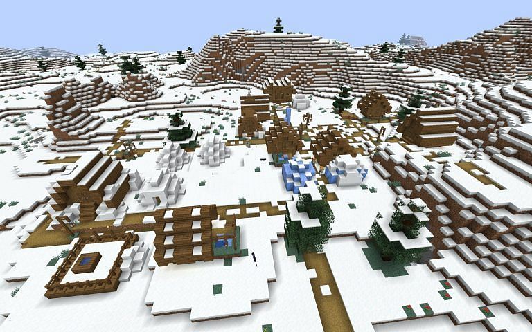 A snowy tundra village with its igloo houses (Image via Minecraft)