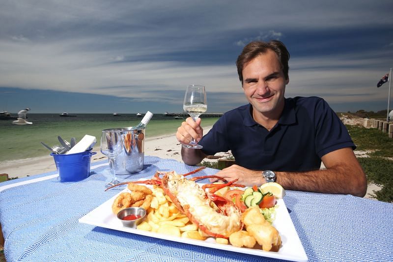 Roger Federer enjoying a rare lavish meal