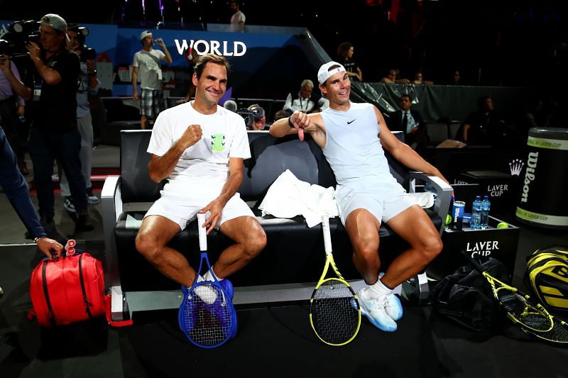 Roger Federer and Rafael Nadal in a relaxed mood