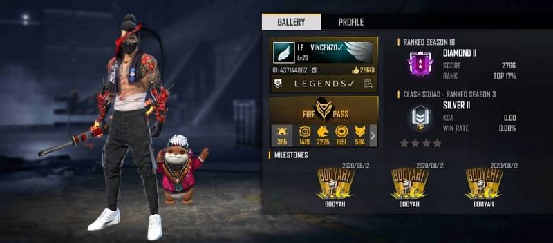 Vincenzo's Free Fire ID, stats, K/D ratio & more