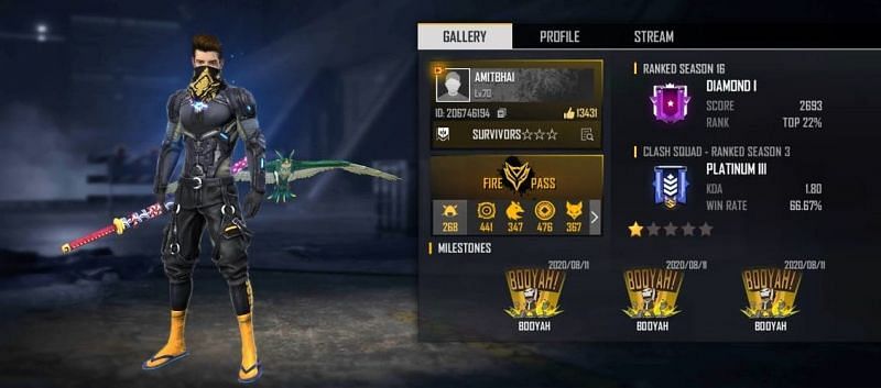 Amitbhai's Free Fire ID, stats, K/D ratio and more