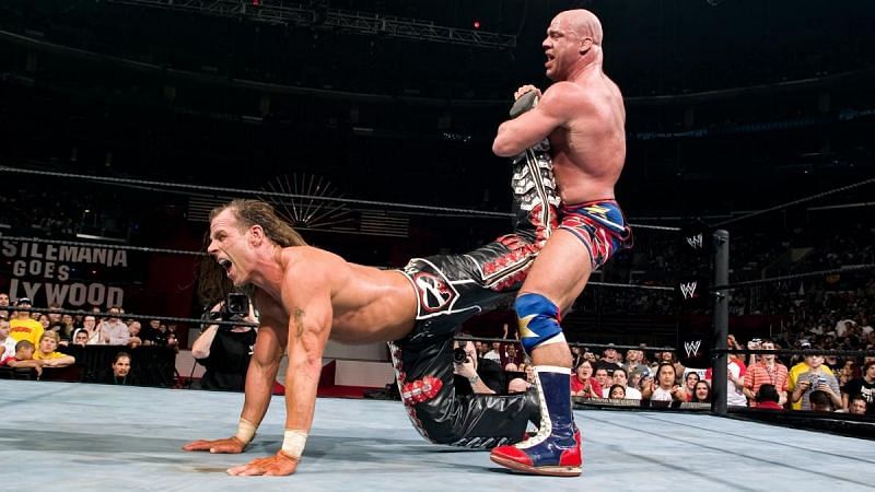 Kurt Angle with Shawn Michaels in an Ankle Lock