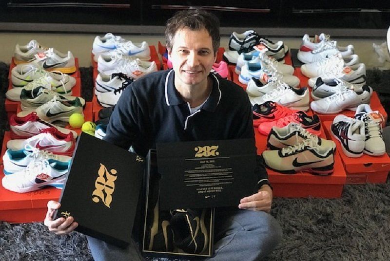 Edson Balbinot with his Roger Federer shoe collection