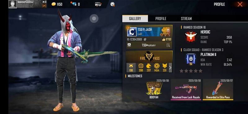 TSG Jash's Free Fire ID, stats, K/D ratio and more