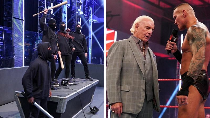 RETRIBUTION (left); Ric Flair and Randy Orton (right)