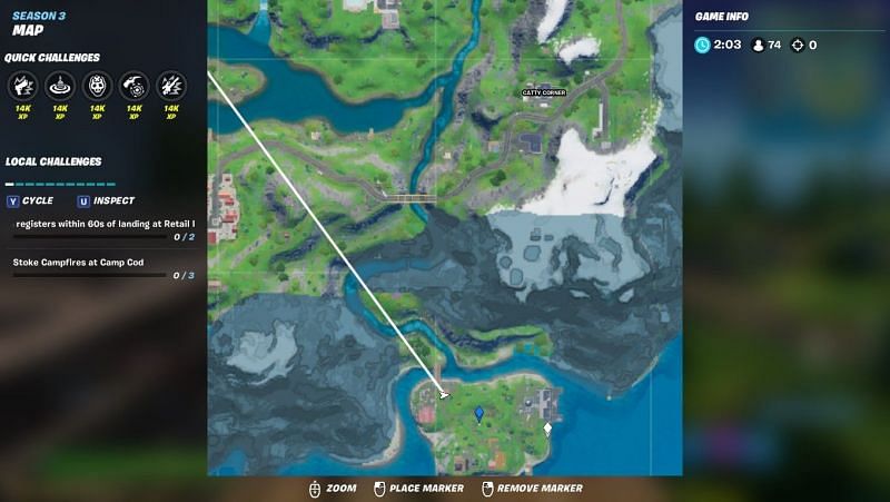 Exact location of Camp Cod in Fortnite&#039;s in-game map
