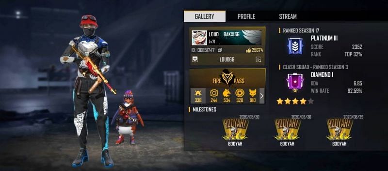 LOUD BAK&#039;s Free Fire ID, stats, K/D ratio and more