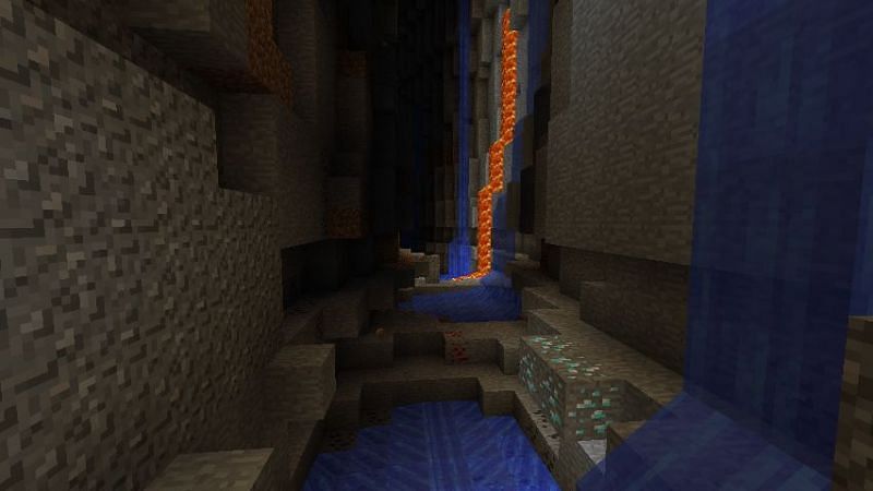 Diamonds inside a ravine (Image via Minecraft)