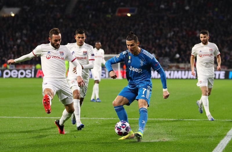 Cristiano Ronaldo in action for Juventus in the UEFA Champions League Round of 16: First Leg