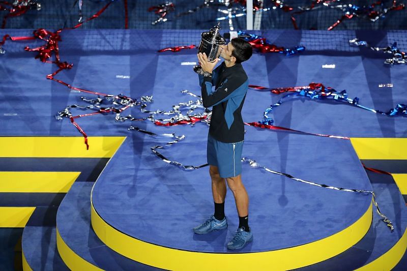 Novak Djokovic with the 2018 US Open trophy