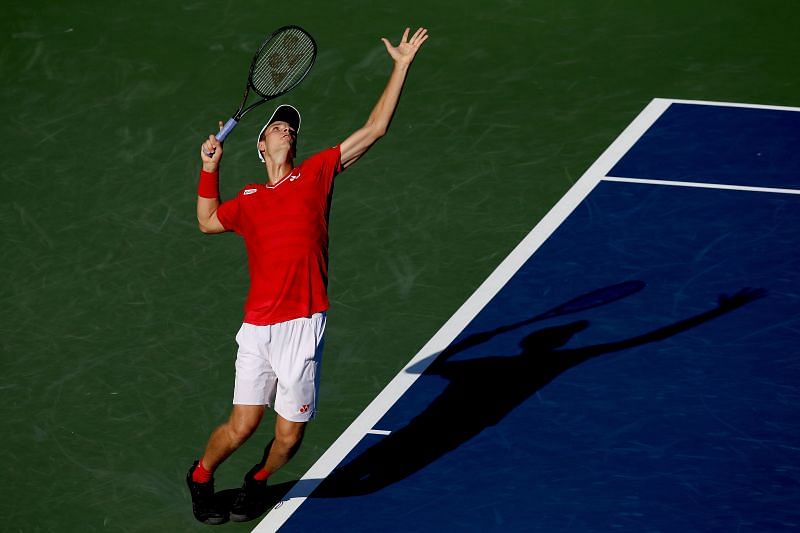 Hubert Hurkacz serves at 2020 Western &amp; Southern Open