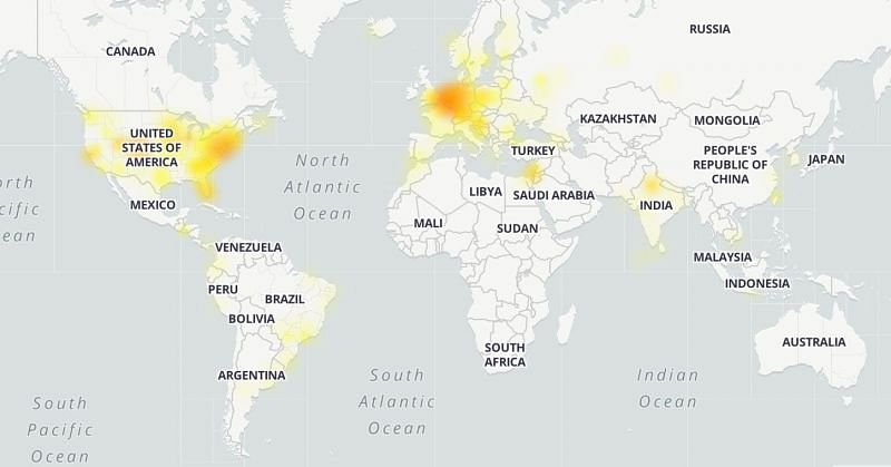 Countries affected by the CloudFlare power outage (Image Credits: downdetector.com)