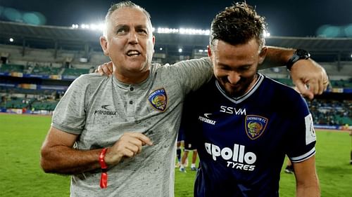 Nerijus Valskis with Owen Coyle at Chennaiyin FC.