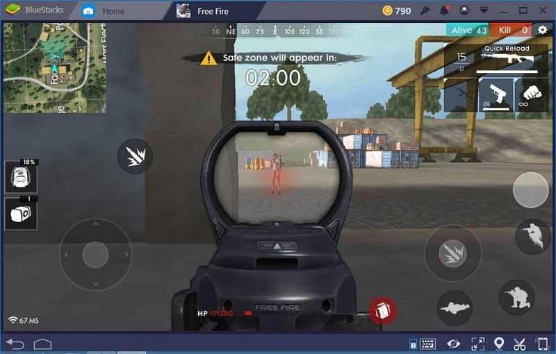 Red Dot scope in action in Free Fire (Image Credit: BlueStacks)