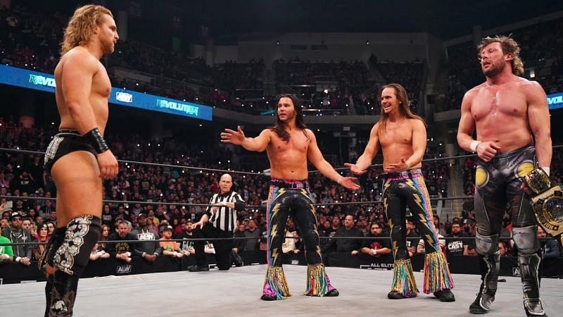 The Elite - &#039;Hangman&#039; Adam Page, Matt and Nick Jackson (The Young Bucks) and Kenny Omega in AEW