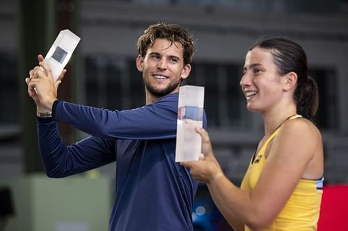 Dominic Thiem (L) and Anastasija Sevastova at the Bett1Aces Tennis Tournament