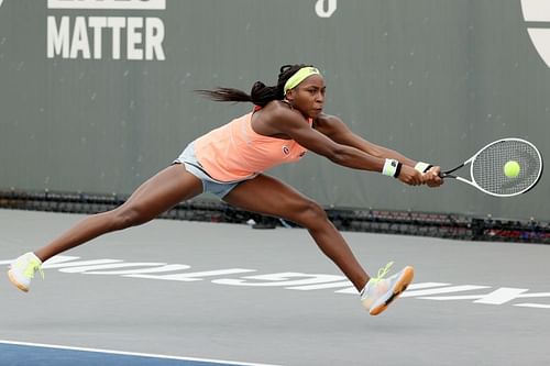 Coco Gauff in action during her first round match at the Top Seed Open