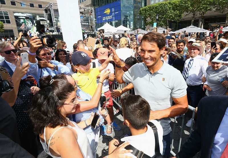 Rafael Nadal with fans at the 2018 US Open