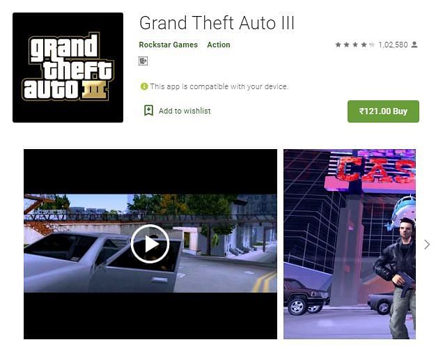 GTA 3 on Google Play Store